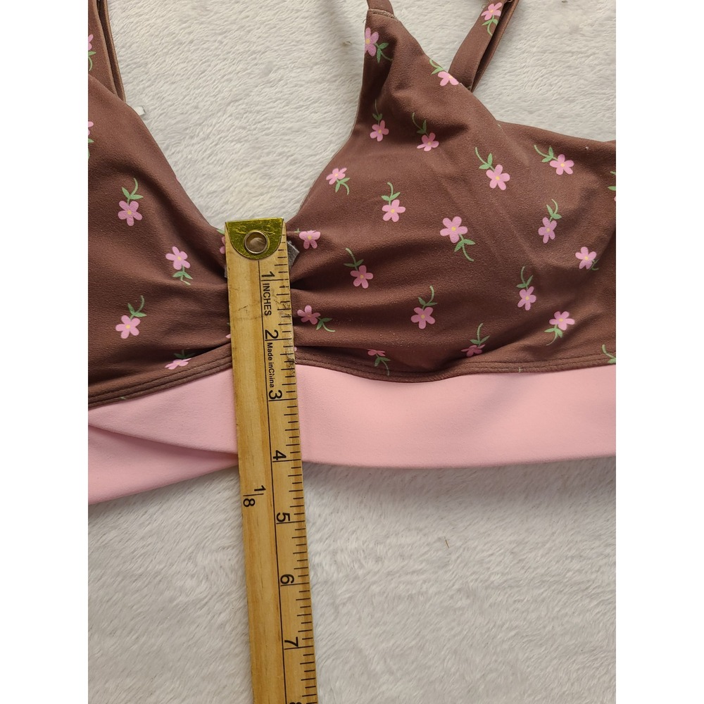 JoyLab Brown Pink Floral V-Neck Sports Bra Crossover Band Adjustable Straps M - Picture 7 of 11